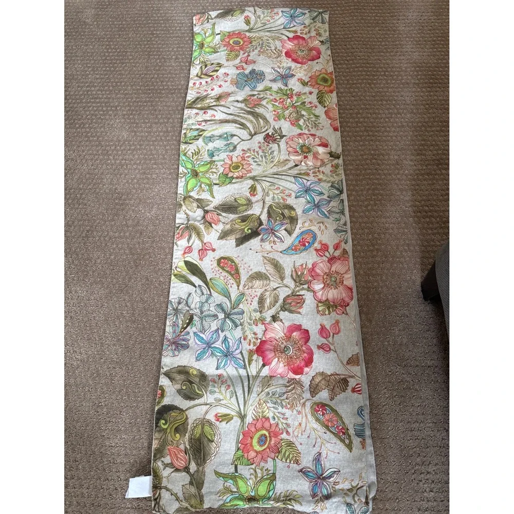Williams Sonoma Modern Floral Table Runner 100% Linen Made in Italy 16x108 Pink